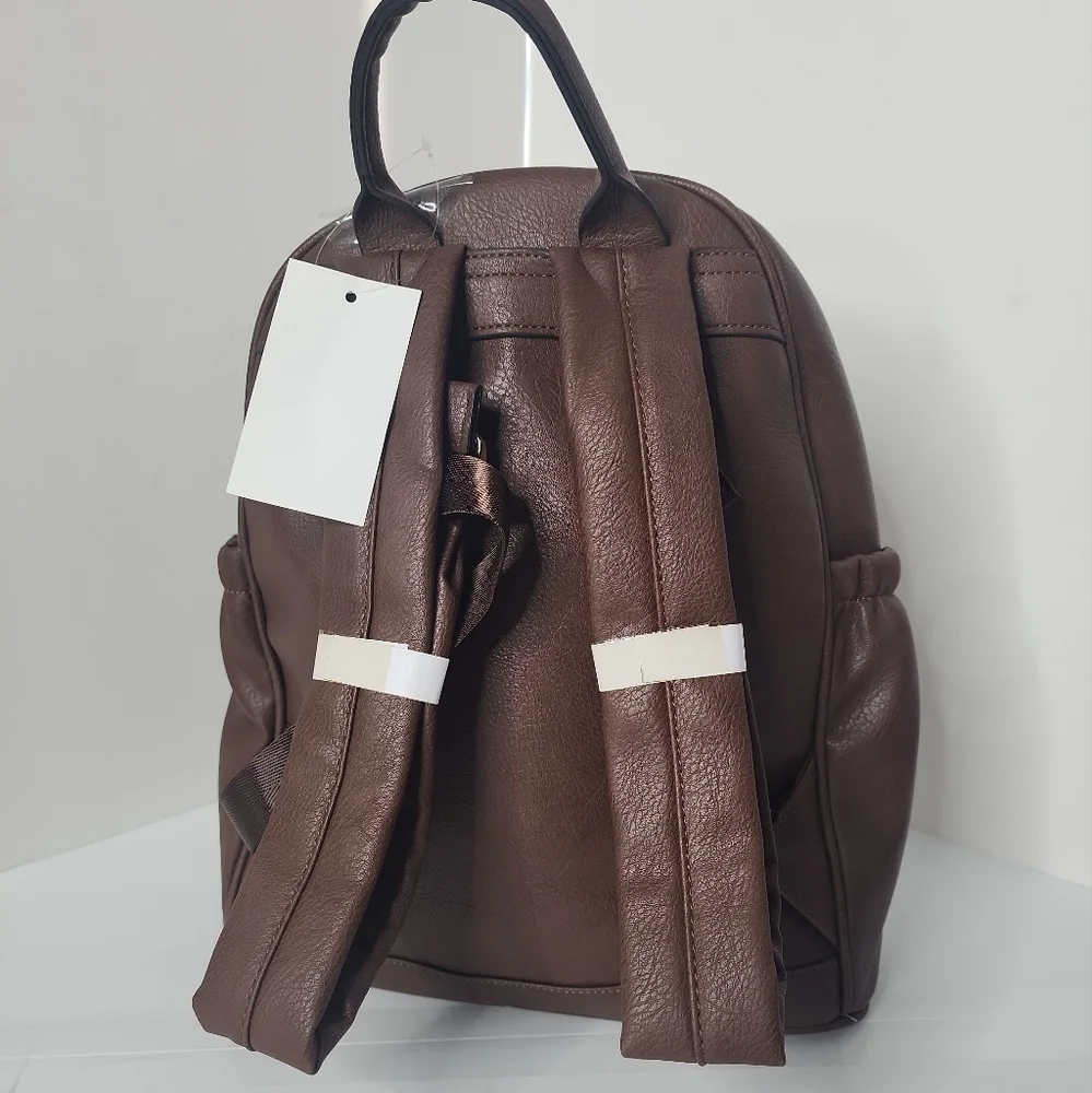 Men's Brown Leather Striped Fashion Unisex Backpack